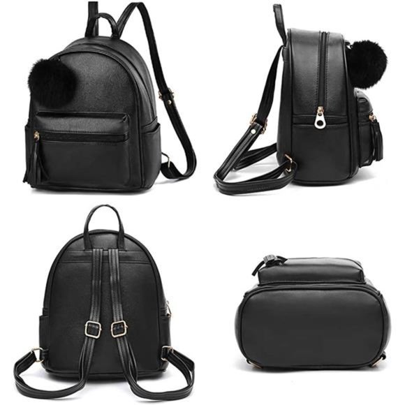 PINK Mini Backpack Purse for Girls Teens Women Purses PU Leather Pom Backpack - Picture 3 of 5